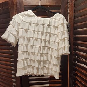 Anthropologie Cream Ruffled Blouse